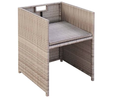 Table et chaises de jardin en résine tressée beige avec coussins crème