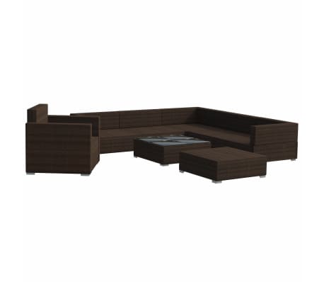 Salon de jardin d'angle en résine tressée marron avec coussins crème