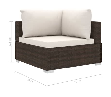 Salon de jardin d'angle en résine tressée marron avec coussins crème