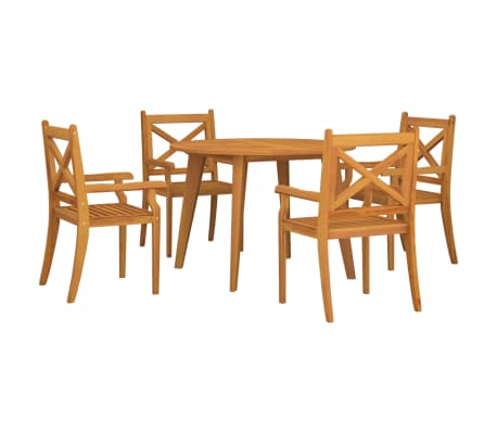 Table et chaises de jardin en acacia massif 4 places – Table ronde 110 cm