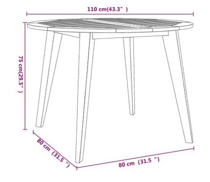 Table et chaises de jardin en acacia massif 4 places – Table ronde 110 cm