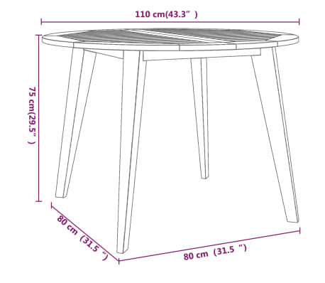 Table et chaises de jardin en acacia massif 4 places – Table ronde 110 cm