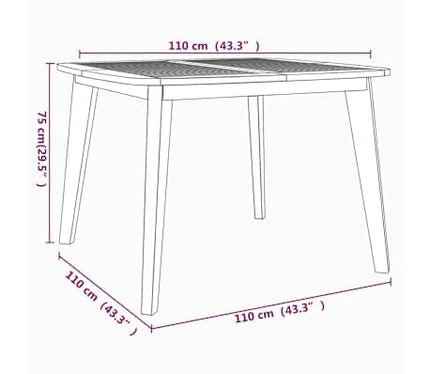 Table carréeee et 4 chaises avec accoudoirs de jardin en acacia massif