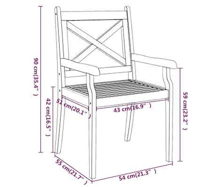 Table carréeee et 4 chaises avec accoudoirs de jardin en acacia massif