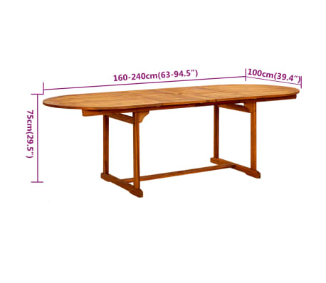 Table extensible 160 à 240 cm et 6 chaises multipositions en bois d'acacia massif
