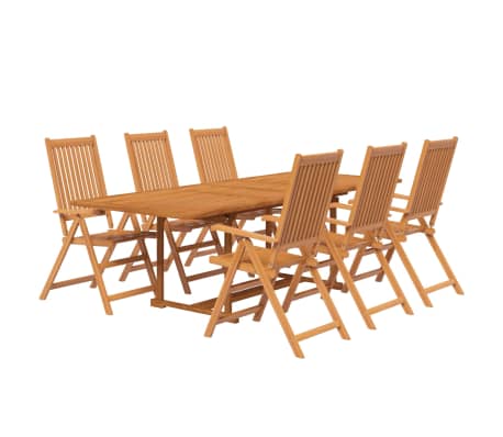Table extensible 160 à 240 cm et 6 chaises avec accoudoirs multipositions en bois d'acacia massif