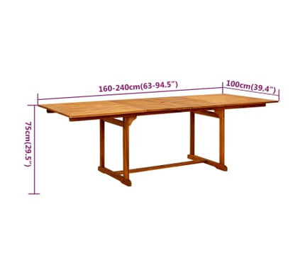Table extensible 160 à 240 cm et 6 chaises avec accoudoirs multipositions en bois d'acacia massif