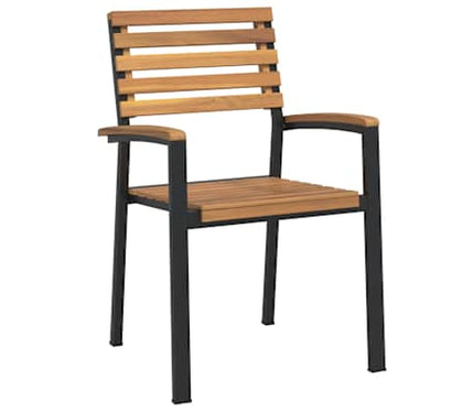 Table de jardin 140 cm et 4 chaises avec accoudoirs en bois d'acacia massif et acier noire