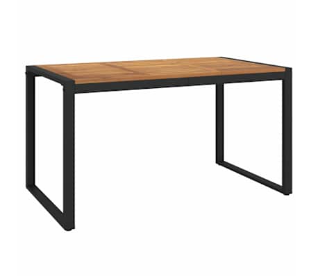 Table de jardin 140 cm et 4 chaises avec accoudoirs en bois d'acacia massif et acier noire