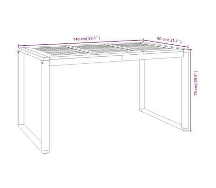 Table de jardin 140 cm et 4 chaises avec accoudoirs en bois d'acacia massif et acier noire