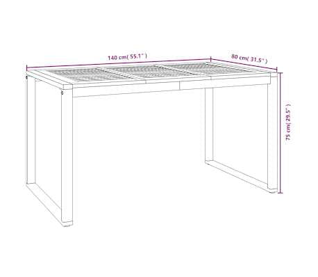 Table de jardin 140 cm et 4 chaises avec accoudoirs en bois d'acacia massif et acier noire