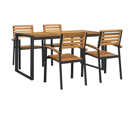 Table de jardin 160 cm et 4 chaises avec accoudoirs en bois d'acacia massif et acier noire