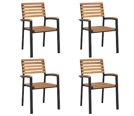 Table de jardin 160 cm et 4 chaises avec accoudoirs en bois d'acacia massif et acier noire