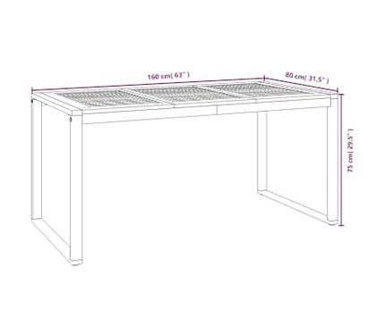 Table de jardin 160 cm et 4 chaises avec accoudoirs en bois d'acacia massif et acier noire