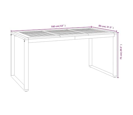 Table de jardin 160 cm et 4 chaises avec accoudoirs en bois d'acacia massif et acier noire