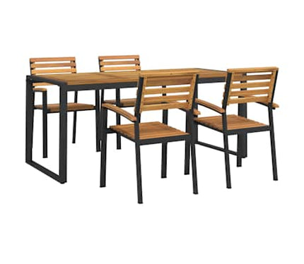 Table de jardin 180 cm et 4 chaises avec accoudoirs en bois d'acacia massif et acier noire