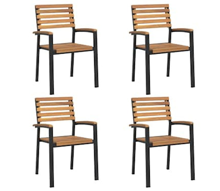 Table de jardin 180 cm et 4 chaises avec accoudoirs en bois d'acacia massif et acier noire