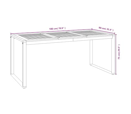 Table de jardin 180 cm et 4 chaises avec accoudoirs en bois d'acacia massif et acier noire