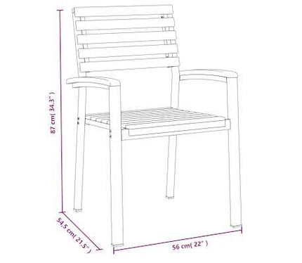 Table de jardin 180 cm et 4 chaises avec accoudoirs en bois d'acacia massif et acier noire