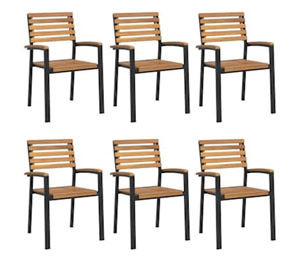 Table de jardin 180 cm et 6 chaises avec accoudoirs en bois d'acacia massif et acier noire