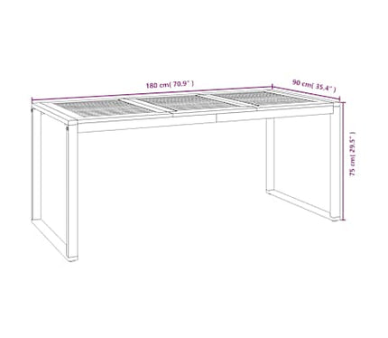 Table de jardin 180 cm et 6 chaises avec accoudoirs en bois d'acacia massif et acier noire