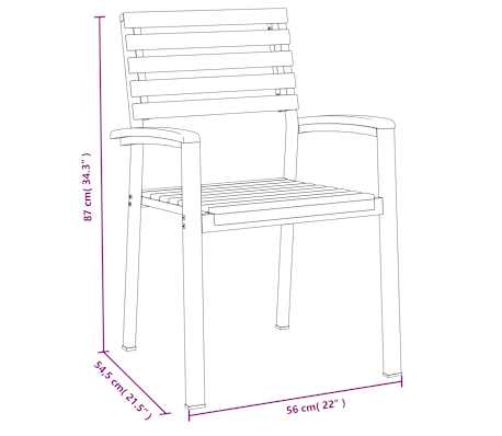 Table de jardin 180 cm et 6 chaises avec accoudoirs en bois d'acacia massif et acier noire