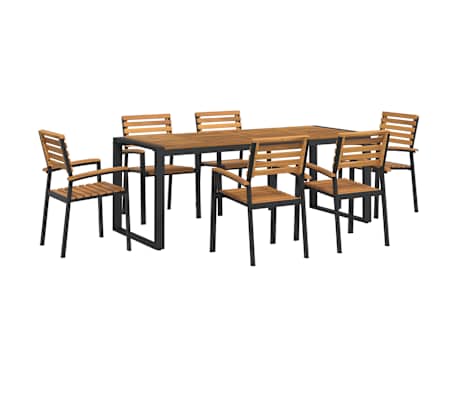 Table de jardin 200 cm et 6 chaises avec accoudoirs en bois d'acacia massif et acier noire