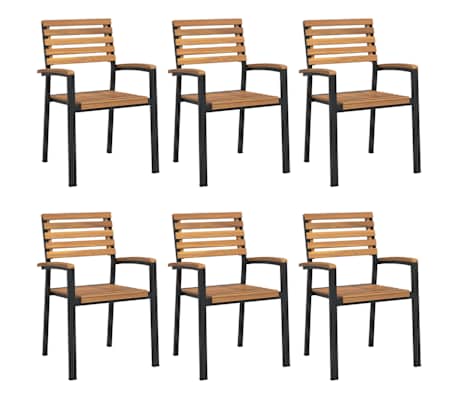 Table de jardin 200 cm et 6 chaises avec accoudoirs en bois d'acacia massif et acier noire