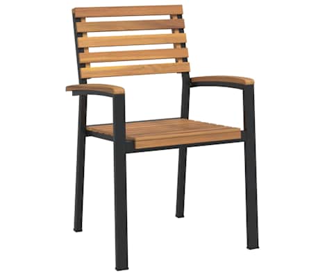 Table de jardin 200 cm et 6 chaises avec accoudoirs en bois d'acacia massif et acier noire