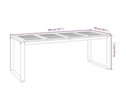 Table de jardin 200 cm et 6 chaises avec accoudoirs en bois d'acacia massif et acier noire