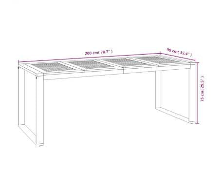 Table de jardin 200 cm et 6 chaises avec accoudoirs en bois d'acacia massif et acier noire
