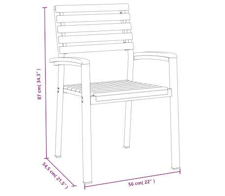 Table de jardin 200 cm et 6 chaises avec accoudoirs en bois d'acacia massif et acier noire
