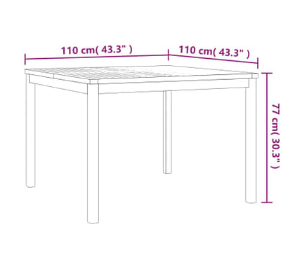 Table et chaises de jardin 4 places en teck massif 110 x 110 cm