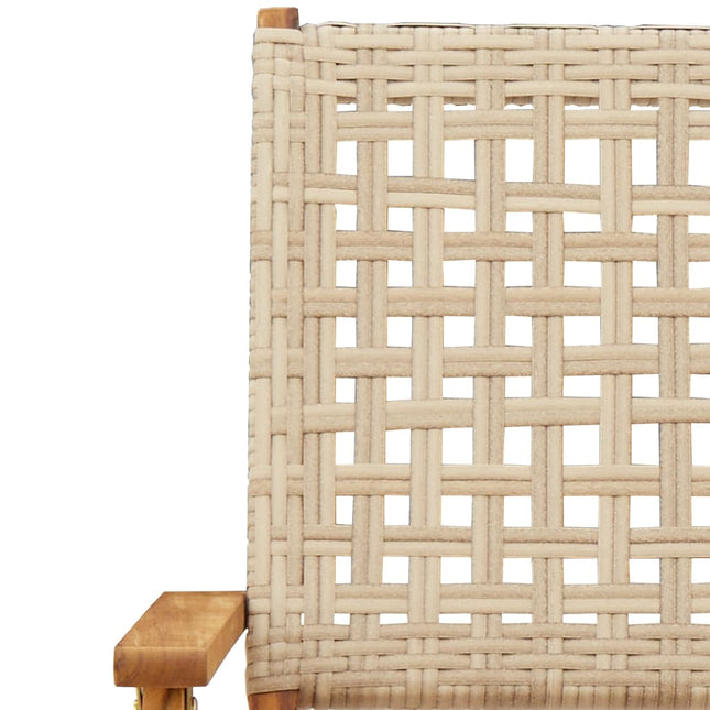 Table et chaises de jardin pliantes 2 places en résine tressée beige et acacia massif