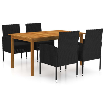 Table et chaises de jardin 4 places en résine tressée noire et acacia massif
