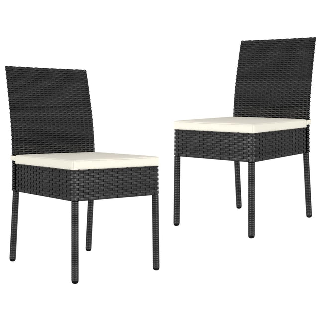 Lot de 2 chaises à manger de jardin en résine tressée noire coussins crème