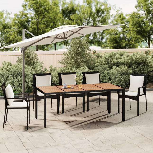 Table de jardin 190 x 90 cm en bois d'acacia massif et résine tressée noire