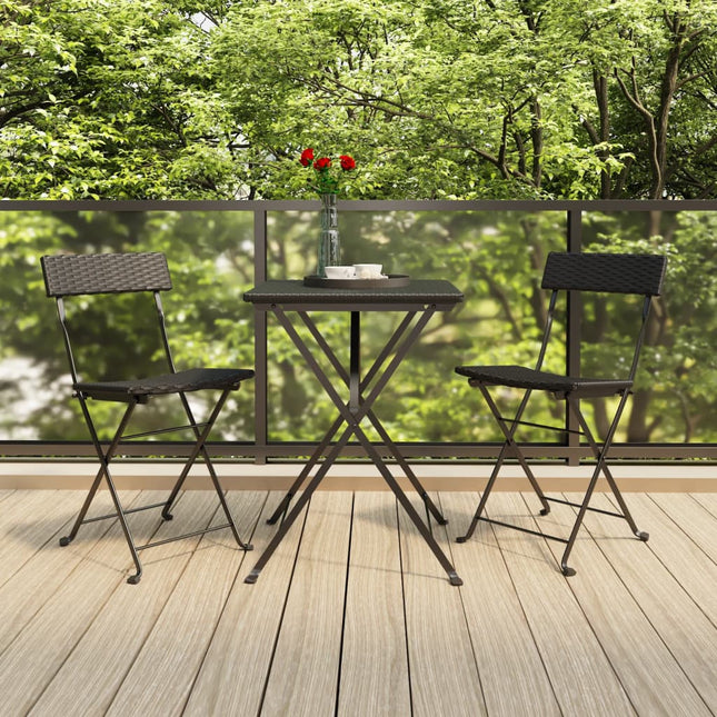 Lot de 2 chaises de jardin pliantes en résine tressée noire et acier