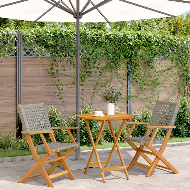 Table et chaises de jardin 2 places en résine tressée grise et bois d'acacia massif