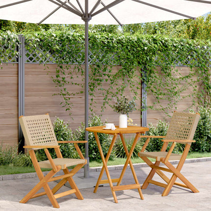 Table et chaises de jardin pliantes 2 places en résine tressée beige et acacia massif