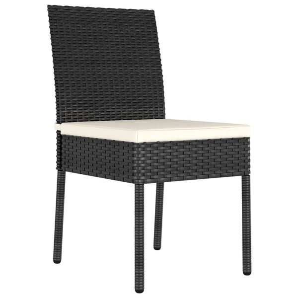 Lot de 2 chaises à manger de jardin en résine tressée noire coussins crème