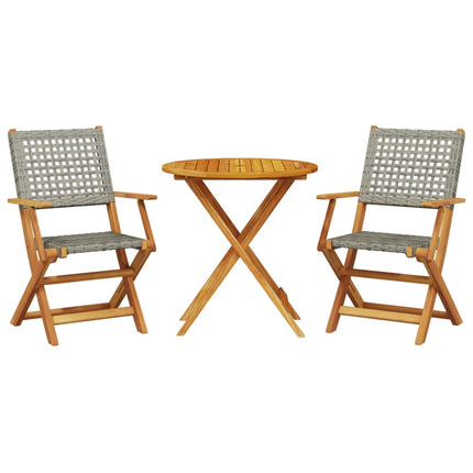 Table et chaises de jardin 2 places en résine tressée grise et bois d'acacia massif