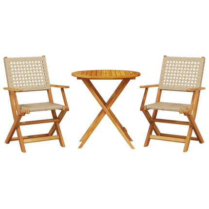 Table et chaises de jardin pliantes 2 places en résine tressée beige et acacia massif