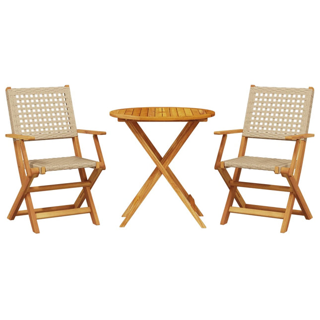 Table et chaises de jardin pliantes 2 places en résine tressée beige et acacia massif