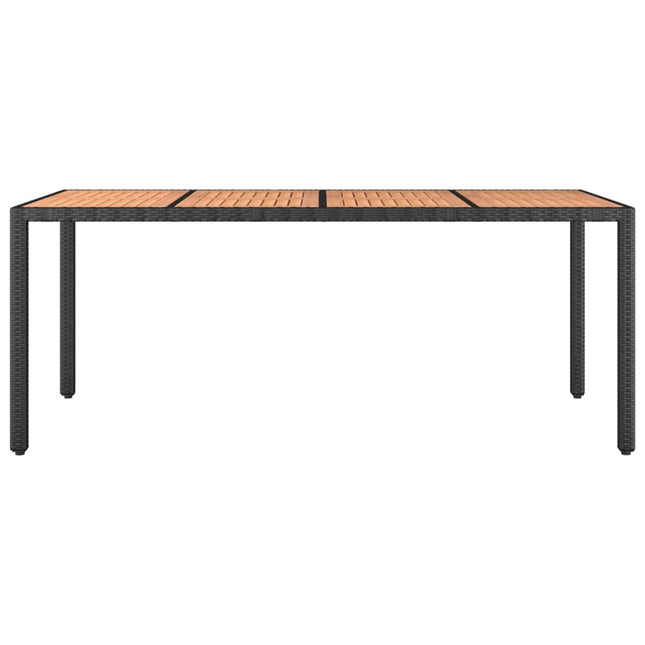Table de jardin 190 x 90 cm en bois d'acacia massif et résine tressée noire