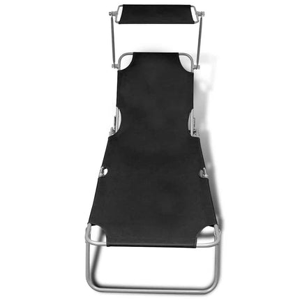 Transat pliant noir avec pare-soleil et dossier réglable