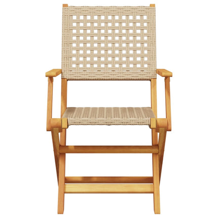 Table et chaises de jardin pliantes 2 places en résine tressée beige et acacia massif