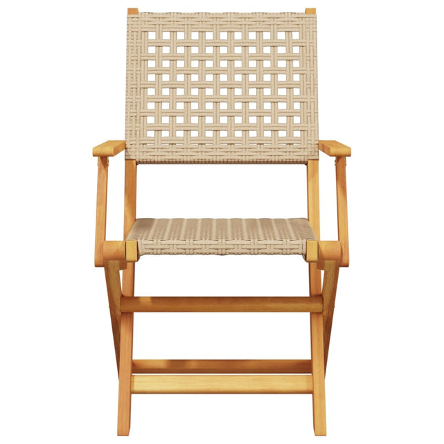 Table et chaises de jardin pliantes 2 places en résine tressée beige et acacia massif