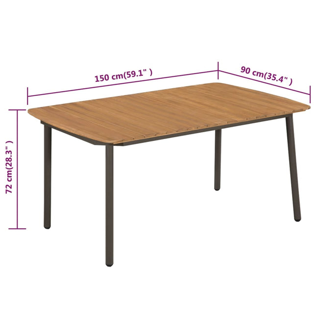Table de jardin 150 x 90 cm en acacia massif et acier