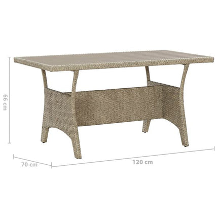 Table de jardin rectangulaire résine tressée beige 120 x 70 cm